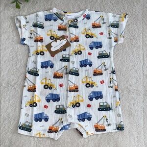 NWT Angel Dear Construction Dolman Henley Shortall Romper Organic Cotton 18-24M